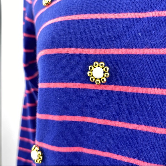 Lilly Pulitzer Pink Blue Striped Pearl Dress Long Sleeve XXS Cotton - Picture 6 of 6